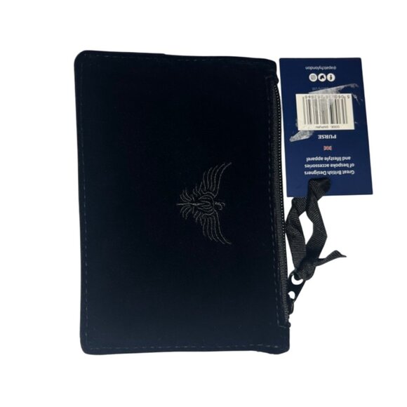 Apatchy London Small Black Velvet Coin Purse With Embroidered Logo & Zipper Clos - Picture 4 of 8